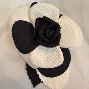 CHANEL Black & White Camellia Brooch
